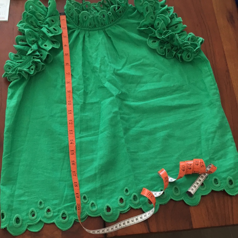 NWOT Anthropologie Kelly green embroidered broderie cotton linen ruffle top M - Picture 8 of 11